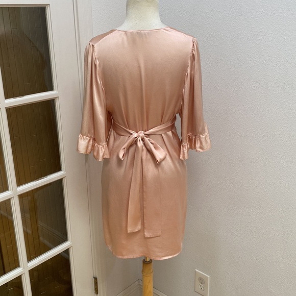 Vintage Y2k 🍑💗 Betsey Johnson Peach Pink Kimono Sleeve Silk Mini Dress, Size 4 - Picture 3 of 6